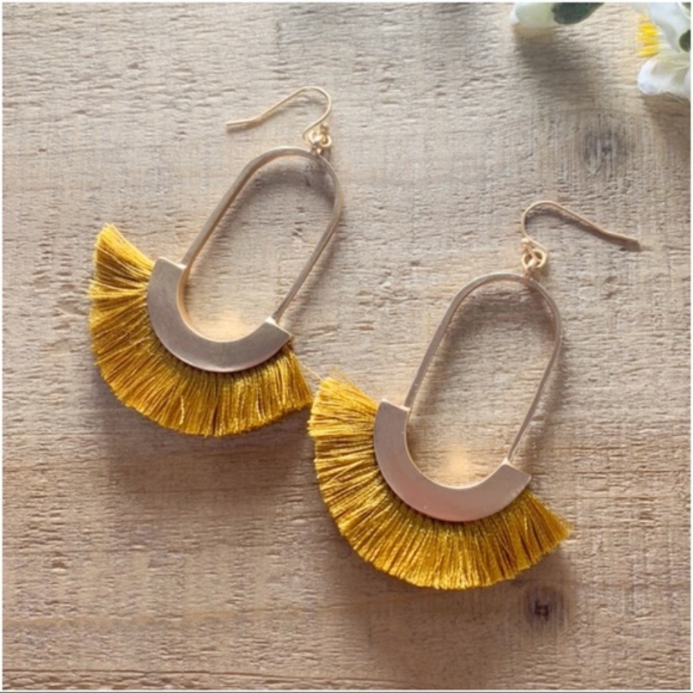 LAST PAIR! Mustard Fringe Earrings - Picture 4 of 4